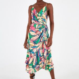 Farm Rio Rainbow banana MIDI Wrap Dress